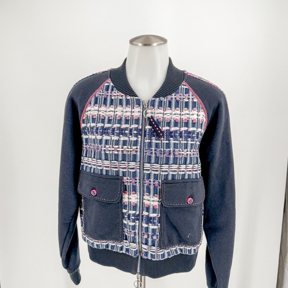 Maison Common blue Mixed-Media Metallic Bomber Jacket - Picture 3 of 9